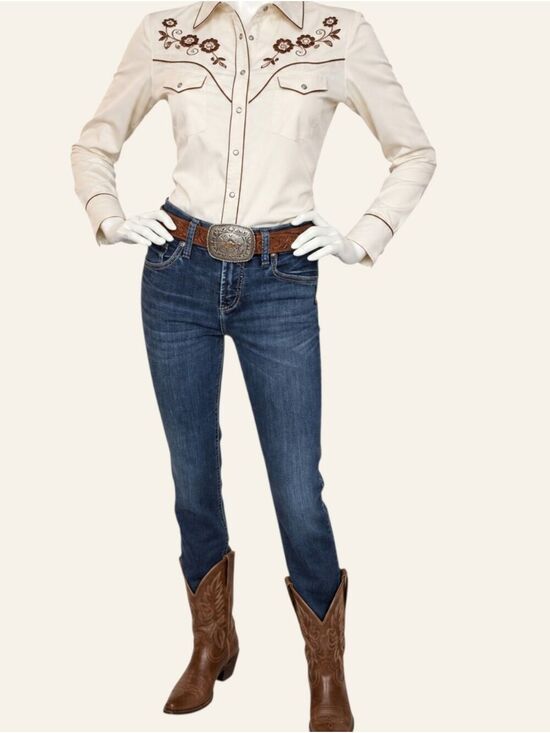 Silver Jeans Denim - Silver Jeans Avery Straight W27 L30 Dark Wash Western Cowgirl Jeans